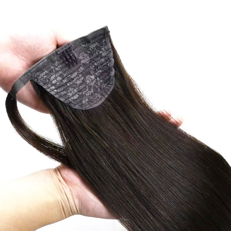 Ready to Ship Natural Black 100% Brazilian Virgin Hair Pony Tail With Comb Wrap Around Ponytail Human Hair Extensions