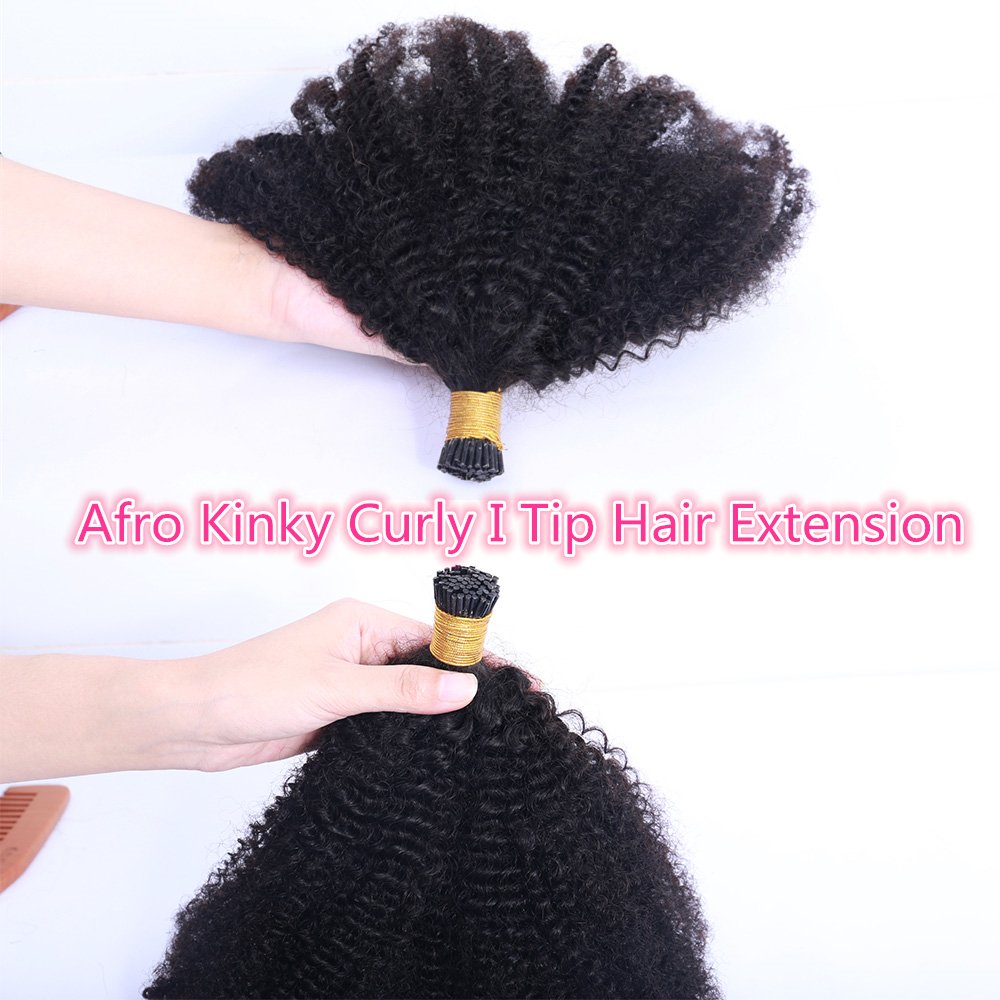 Brazilian 4b 4c Afro Kinky Curly I Tip Human Hair Extensions For Black Women Virgin Hair Black Color keratin hair extension