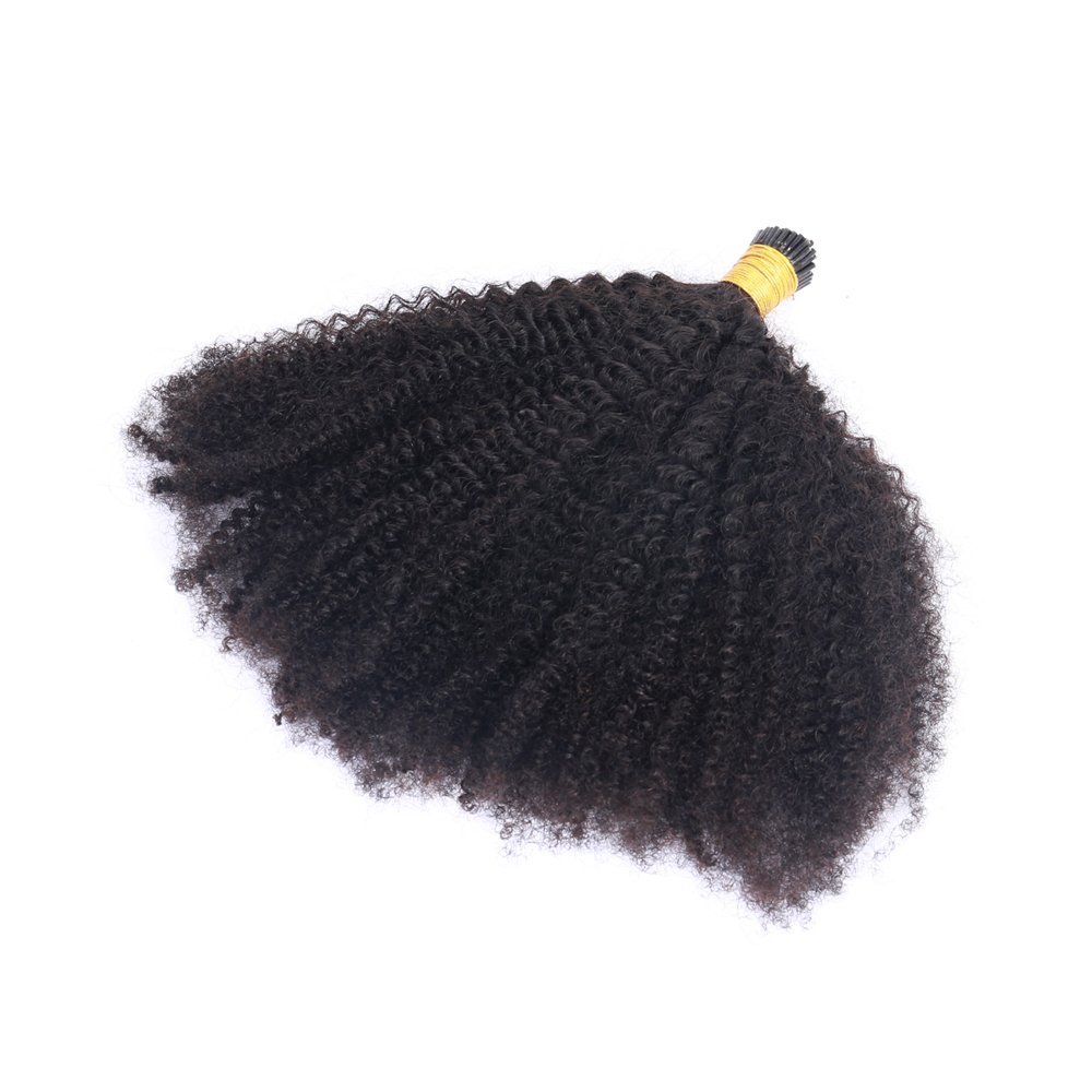 Brazilian 4b 4c Afro Kinky Curly I Tip Human Hair Extensions For Black Women Virgin Hair Black Color keratin hair extension