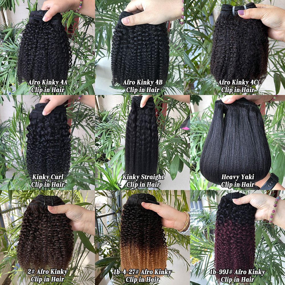12A High Quality Human Hair Grade Clip in Hair, Double Drawn Clip In 100% Brazilian Afro Hair Extensions for black women