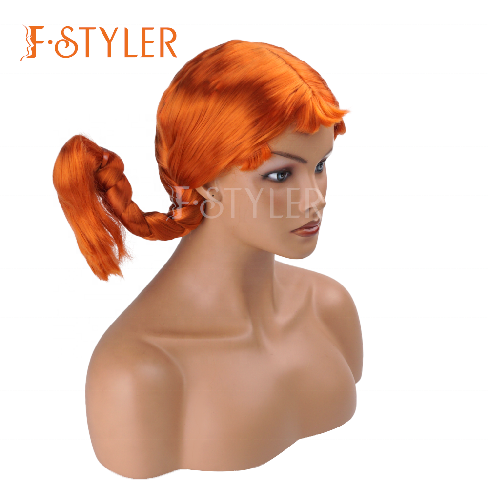 FSTYLER Hot Selling Bright Orange Double Braided Hair Synthetic Wig Wholesale Bulk Sale Factory Customize Fashion Costume Wig