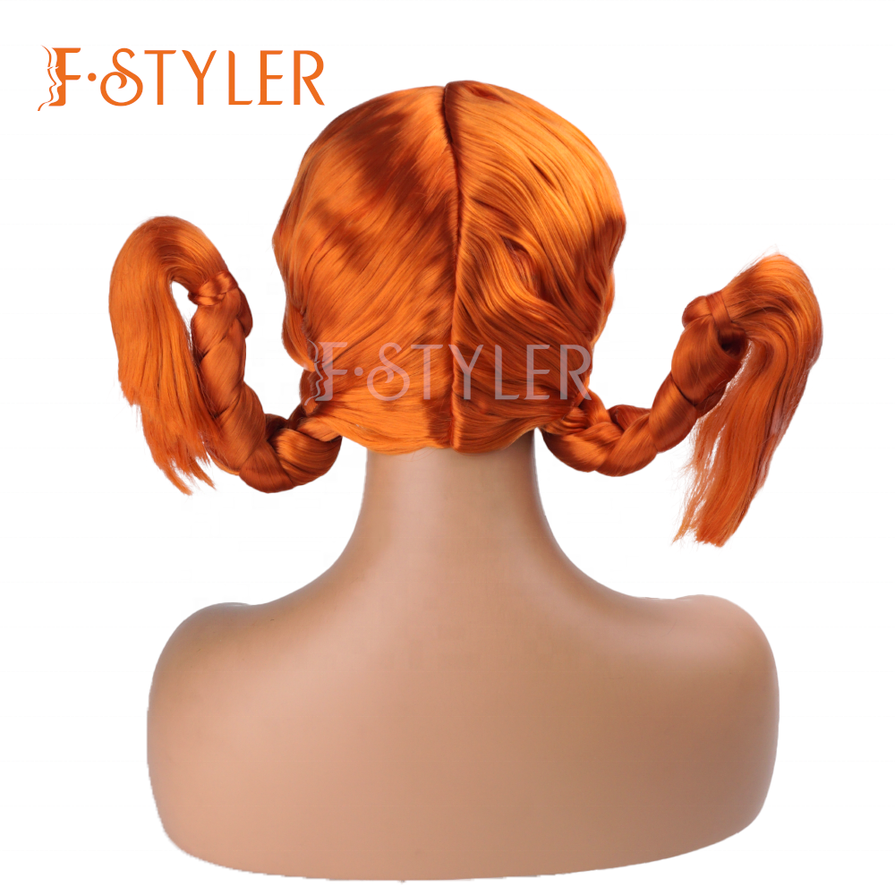 FSTYLER Hot Selling Bright Orange Double Braided Hair Synthetic Wig Wholesale Bulk Sale Factory Customize Fashion Costume Wig
