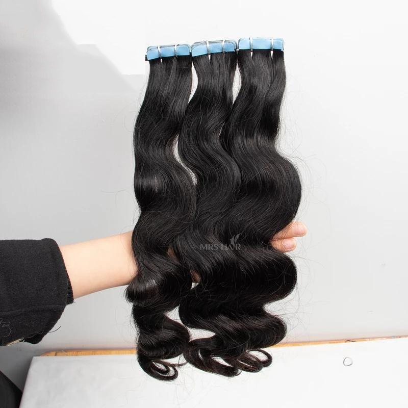 MRSHAIR Tape In Hair Extensions Raw Indian For the Black Wavy Raw Tape In Extensions Body Wave Tape Ins Extensions Raw Hair 20pc