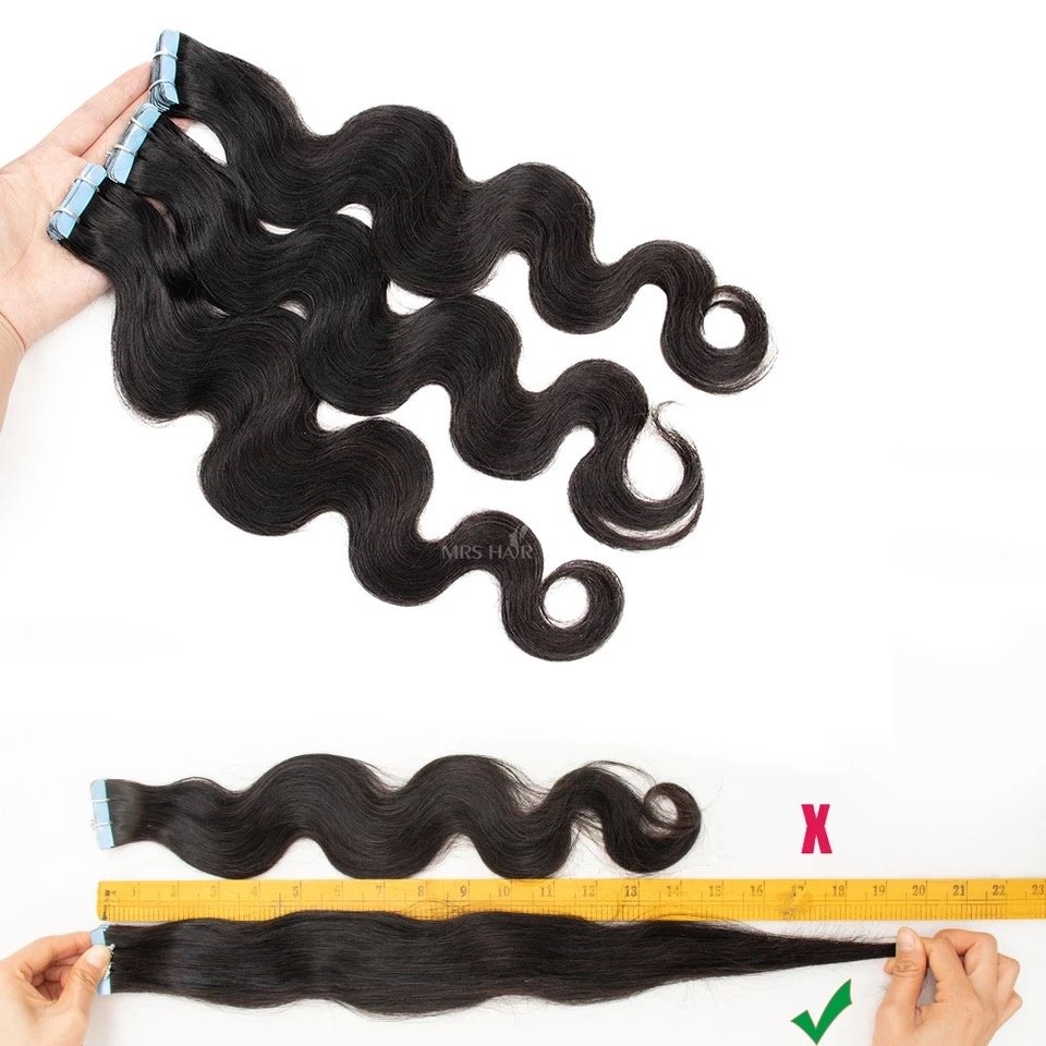 MRSHAIR Tape In Hair Extensions Raw Indian For the Black Wavy Raw Tape In Extensions Body Wave Tape Ins Extensions Raw Hair 20pc