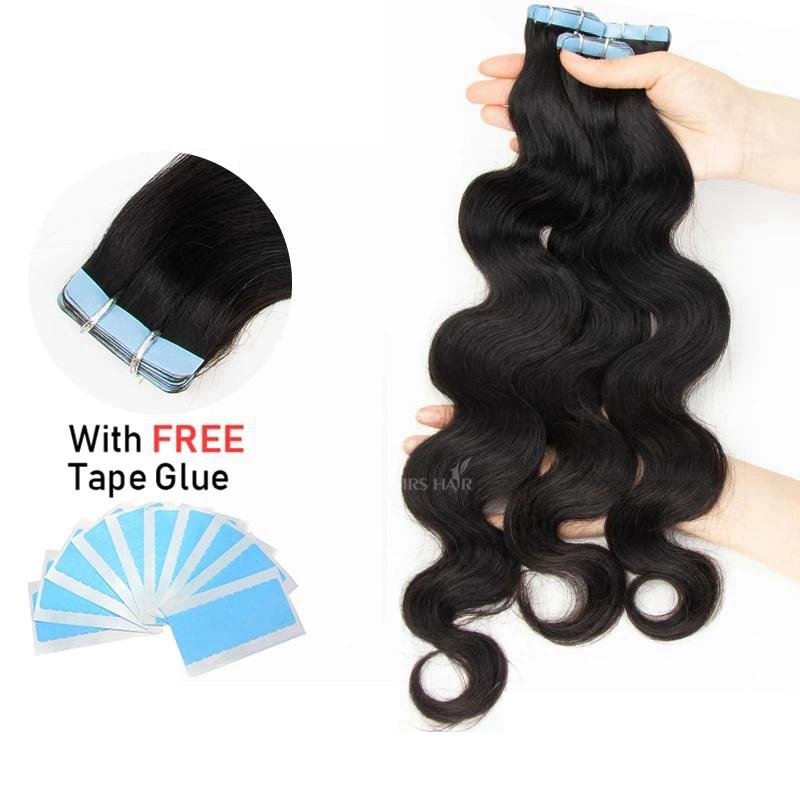 MRSHAIR Tape In Hair Extensions Raw Indian For the Black Wavy Raw Tape In Extensions Body Wave Tape Ins Extensions Raw Hair 20pc