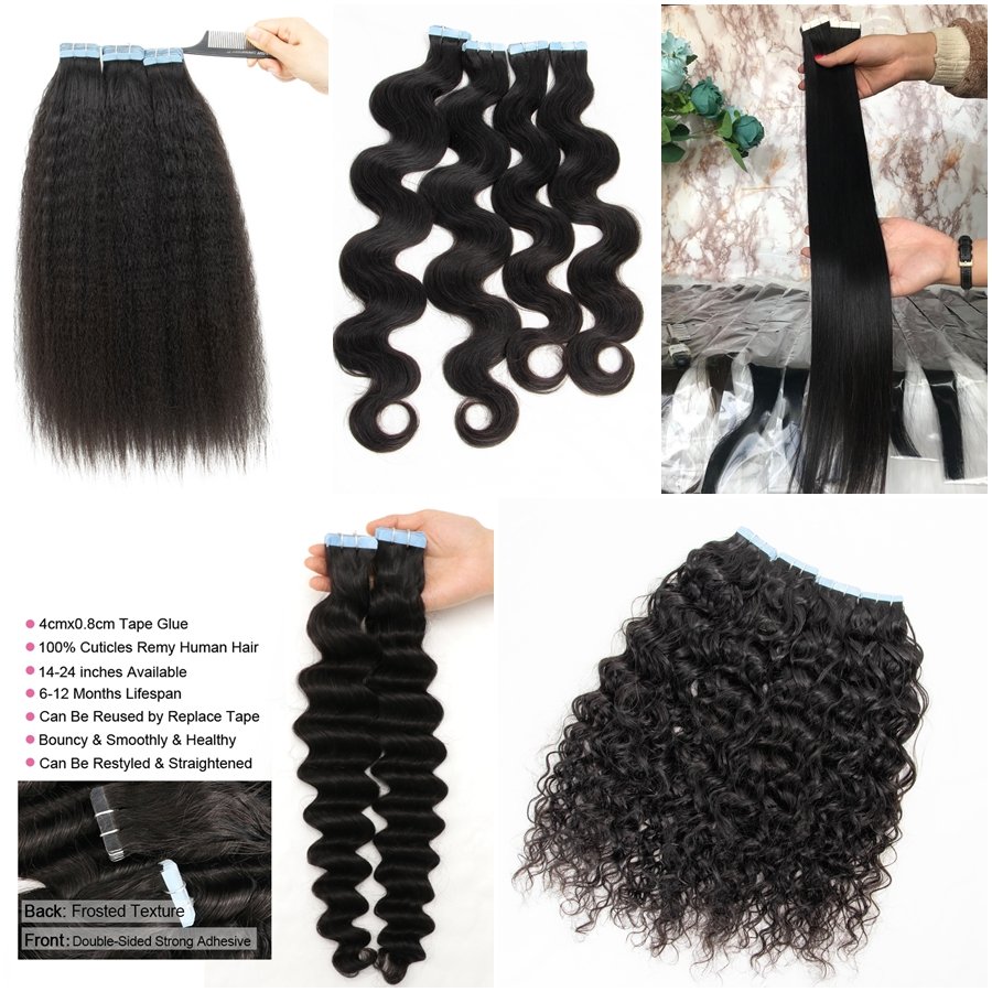 MRSHAIR Tape In Hair Extensions Raw Indian For the Black Wavy Raw Tape In Extensions Body Wave Tape Ins Extensions Raw Hair 20pc