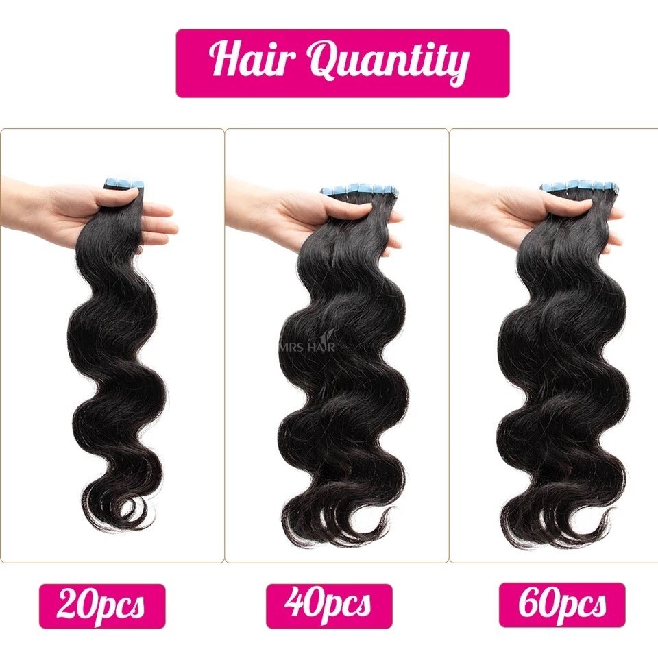 MRSHAIR Tape In Hair Extensions Raw Indian For the Black Wavy Raw Tape In Extensions Body Wave Tape Ins Extensions Raw Hair 20pc
