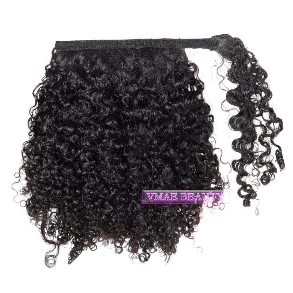 Vmae Wholesale Mongolian Hair Raw Virgin Cuticle Aligned 100g Afro Kinky Curly Warp Around Ponytail Human Hair Extensions