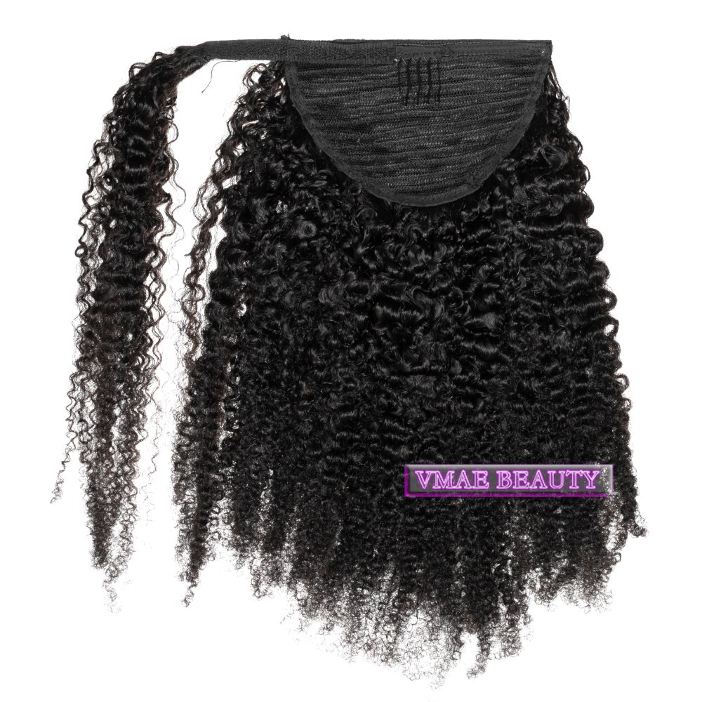 Vmae Wholesale Mongolian Hair Raw Virgin Cuticle Aligned 100g Afro Kinky Curly Warp Around Ponytail Human Hair Extensions