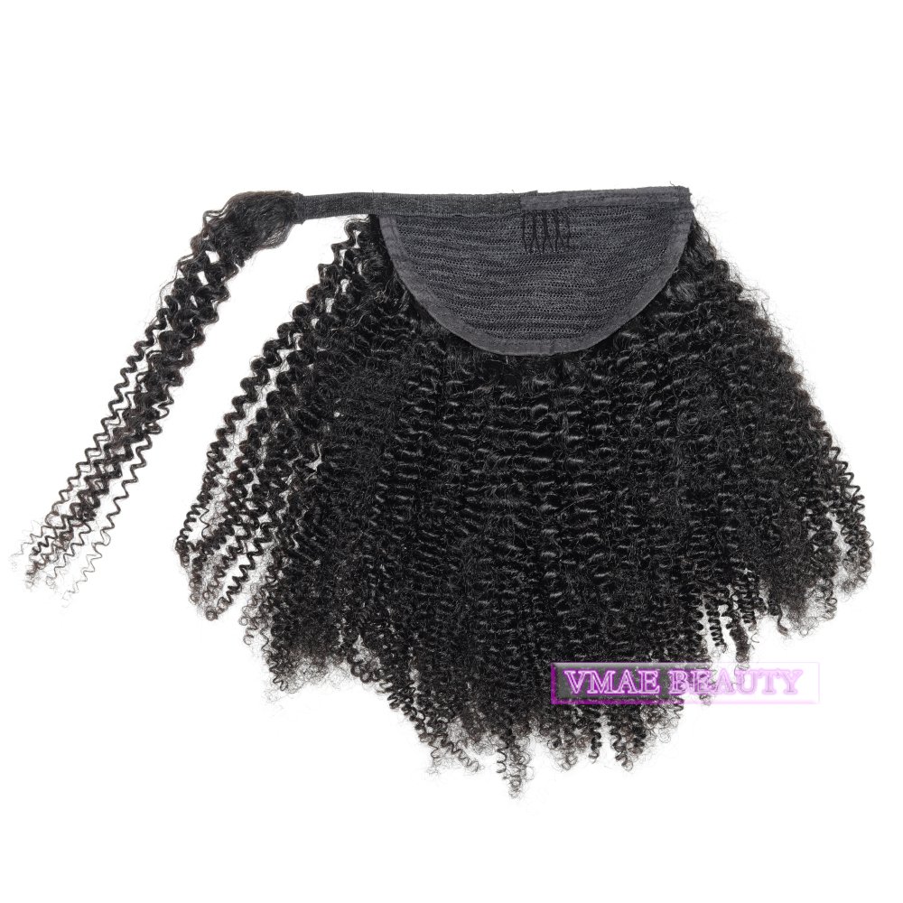 Vmae Wholesale Mongolian Hair Raw Virgin Cuticle Aligned 100g Afro Kinky Curly Warp Around Ponytail Human Hair Extensions