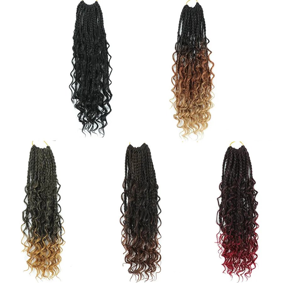 Synthetic 14 18 22 Inch Boho Blonde Knotless Crotchet Hair With Curly End Goddess Box Braids Crochet Hair Bohemian