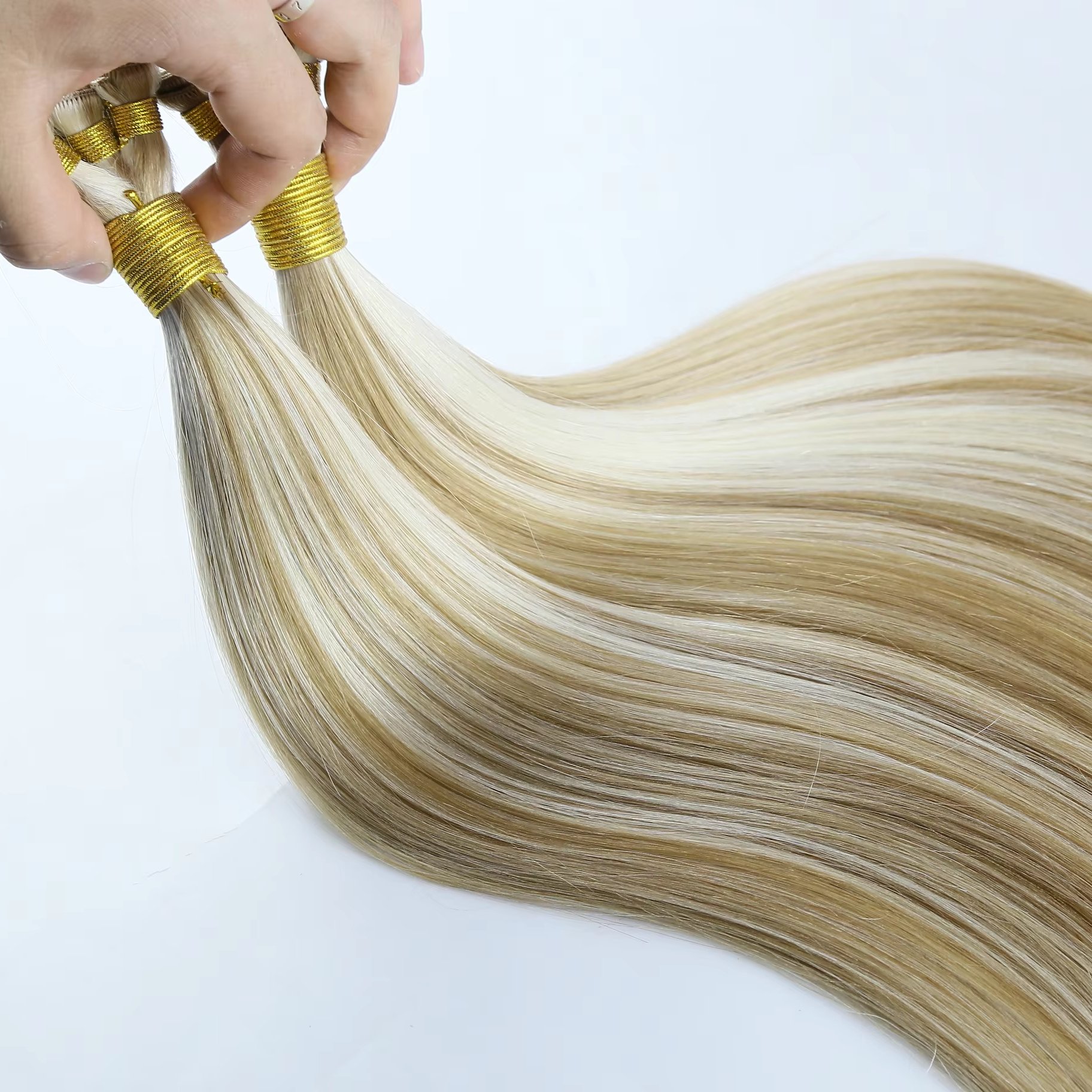 China supply 100 European virgin unprocessed hand tied hair extensions human hair seamless weft