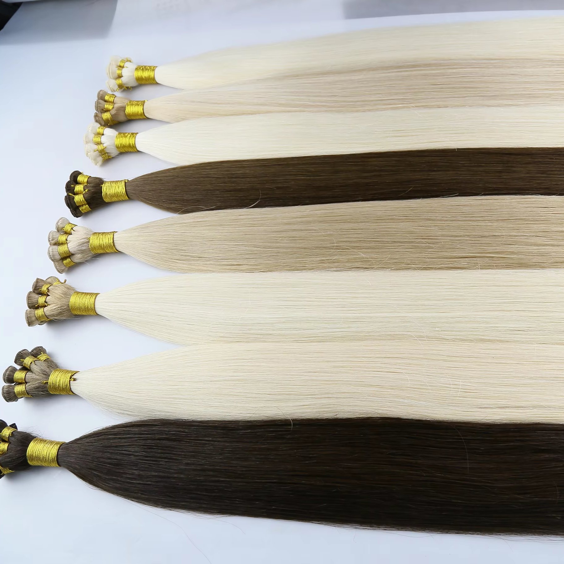 China supply 100 European virgin unprocessed hand tied hair extensions human hair seamless weft