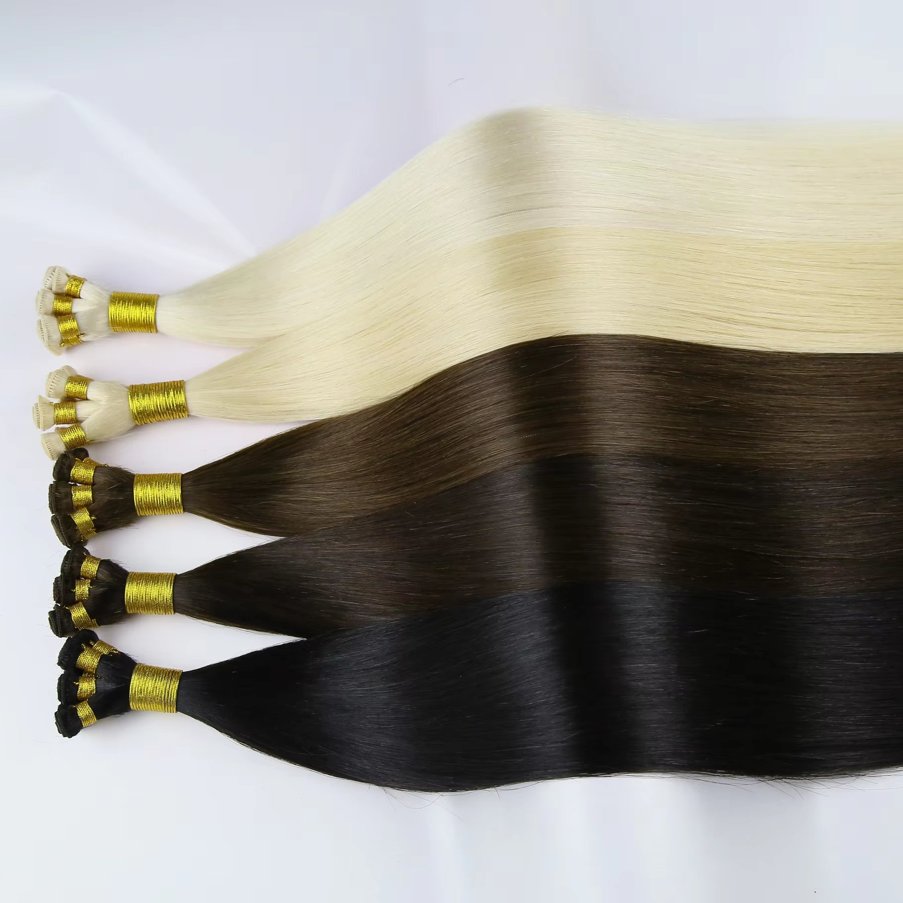 China supply 100 European virgin unprocessed hand tied hair extensions human hair seamless weft