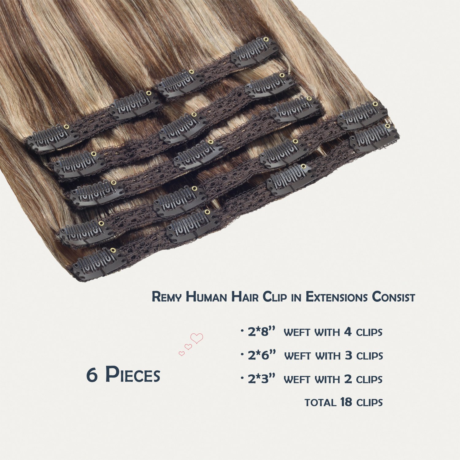 Premium quality 6Pieces 100g clip hair extensions 14inch-22inch remy virgin hair #4/27 human hair extensions