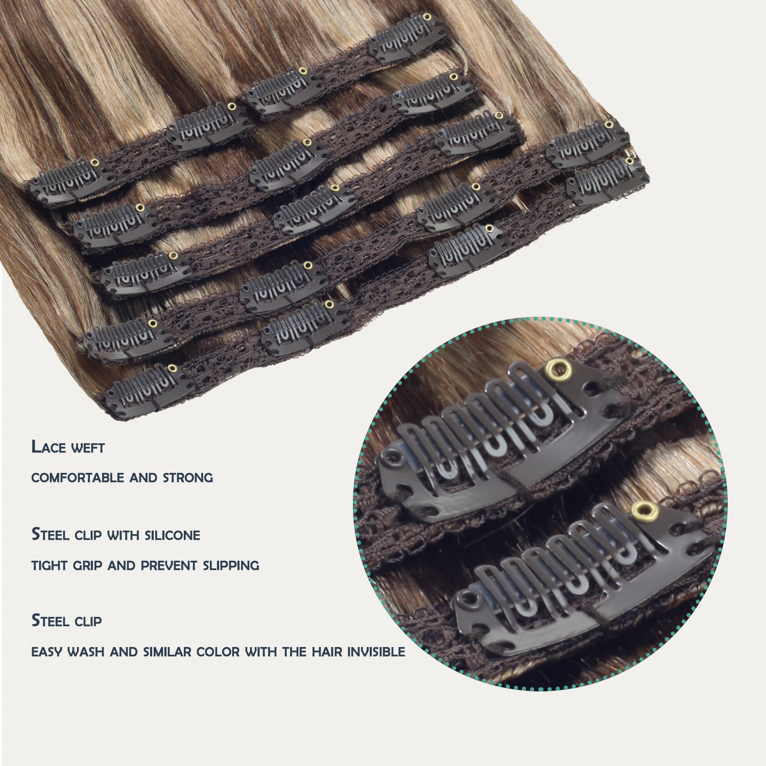 Premium quality 6Pieces 100g clip hair extensions 14inch-22inch remy virgin hair #4/27 human hair extensions