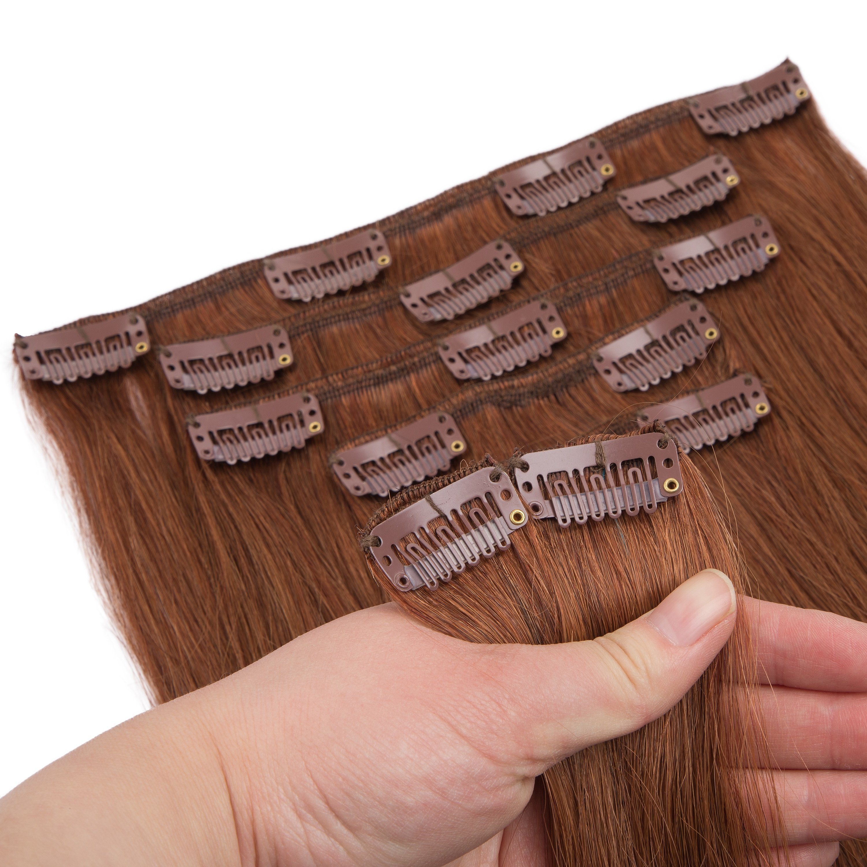 One Piece Clip In Human Hair Extensions Colored #30 Clip In Hair Extensions Natural Hair