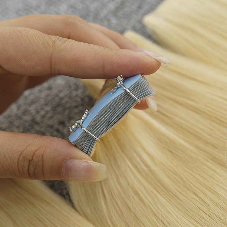 European Pu Skin Weft Blonde Russian Tape Hair Extension Inject Invisible Skin Weft Tape In Human Hair Extensions