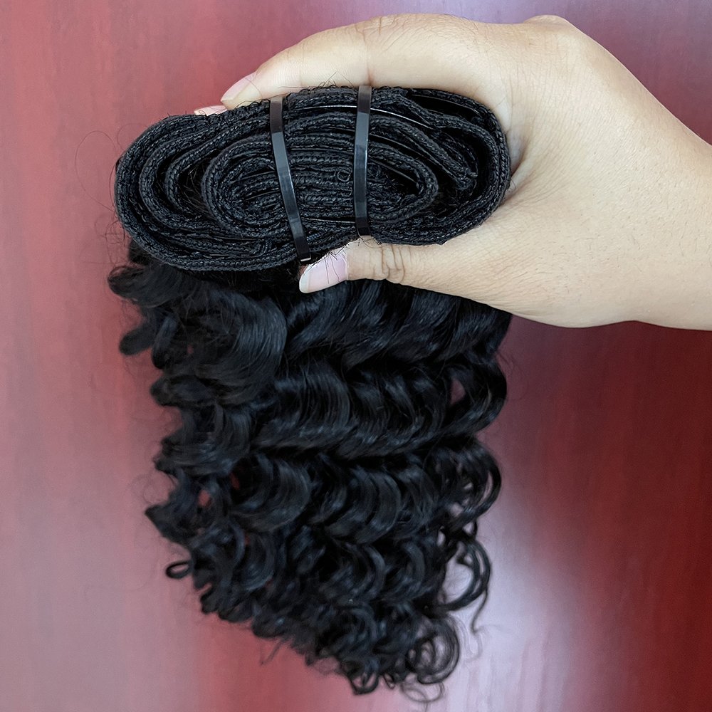 2024 top quality seamless clip in hair extension natural black deep wave clip ins kinky straight hair extension