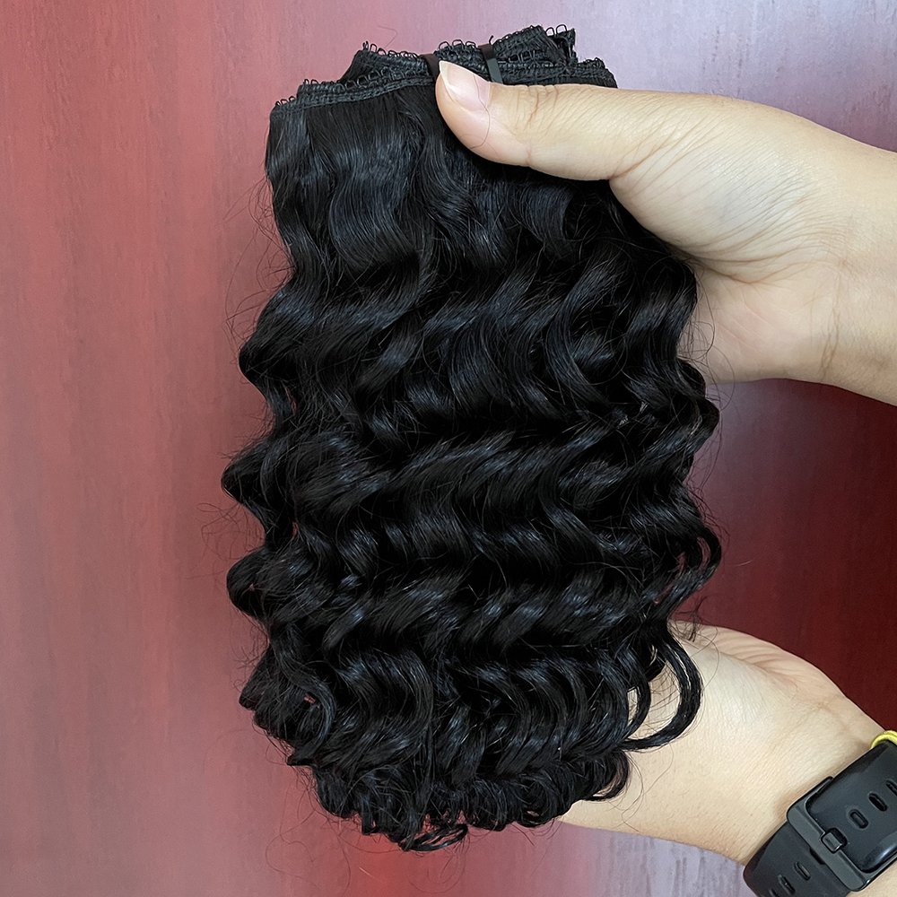 2024 top quality seamless clip in hair extension natural black deep wave clip ins kinky straight hair extension