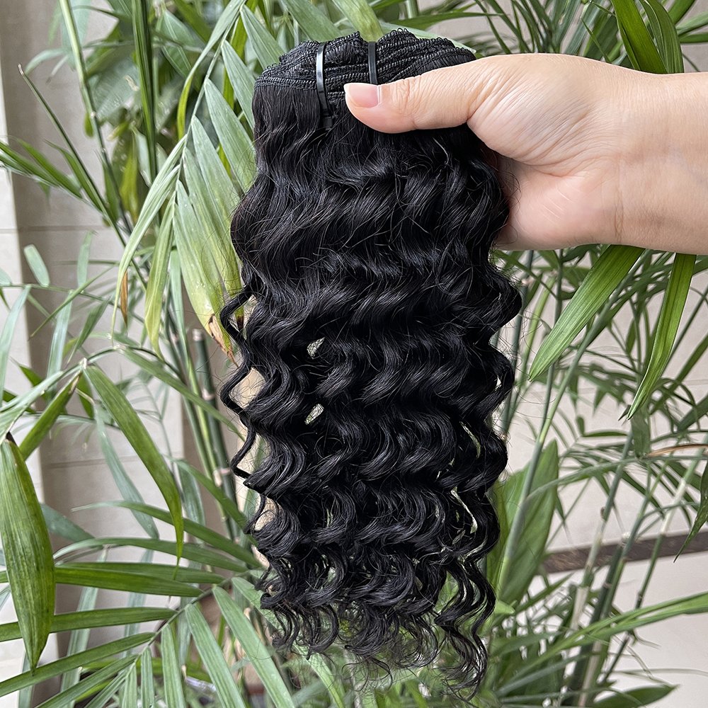 2024 top quality seamless clip in hair extension natural black deep wave clip ins kinky straight hair extension