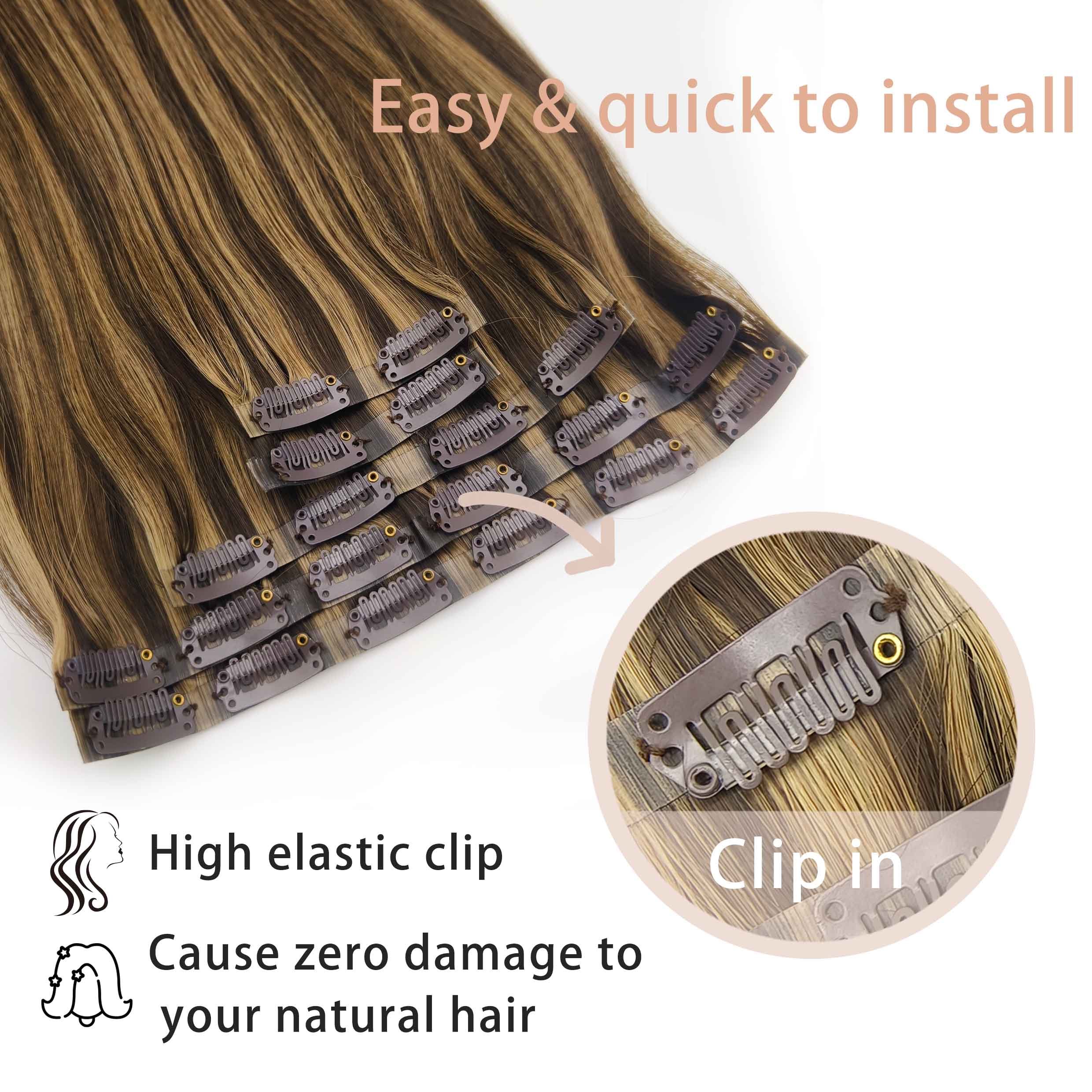 Wholesale 100% Remy Virgin Raw PU Long Straight Natural Invisible Seamless Clip-In Human Hair Extensions Wave Style Weft Hair