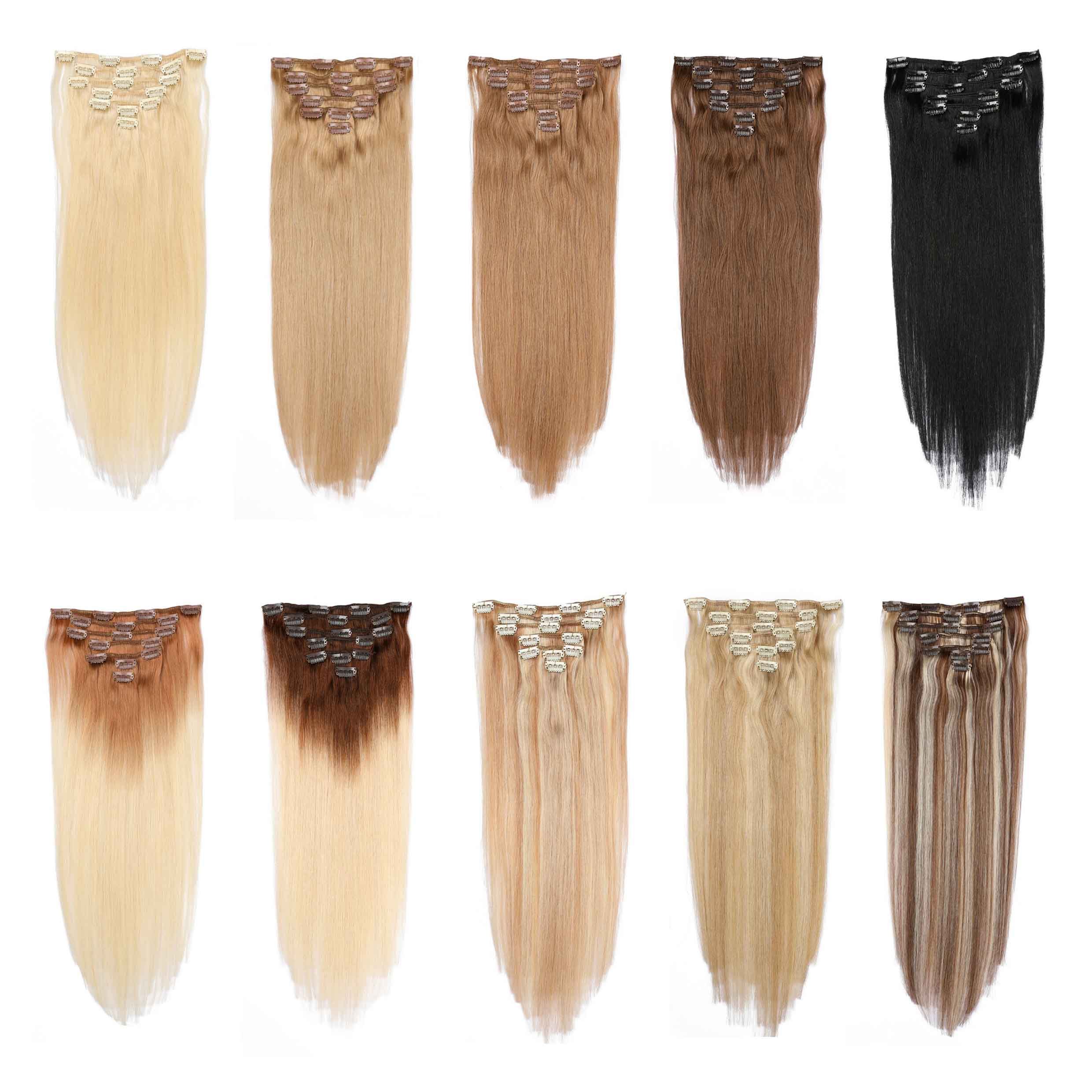 Wholesale 100% Remy Virgin Raw PU Long Straight Natural Invisible Seamless Clip-In Human Hair Extensions Wave Style Weft Hair