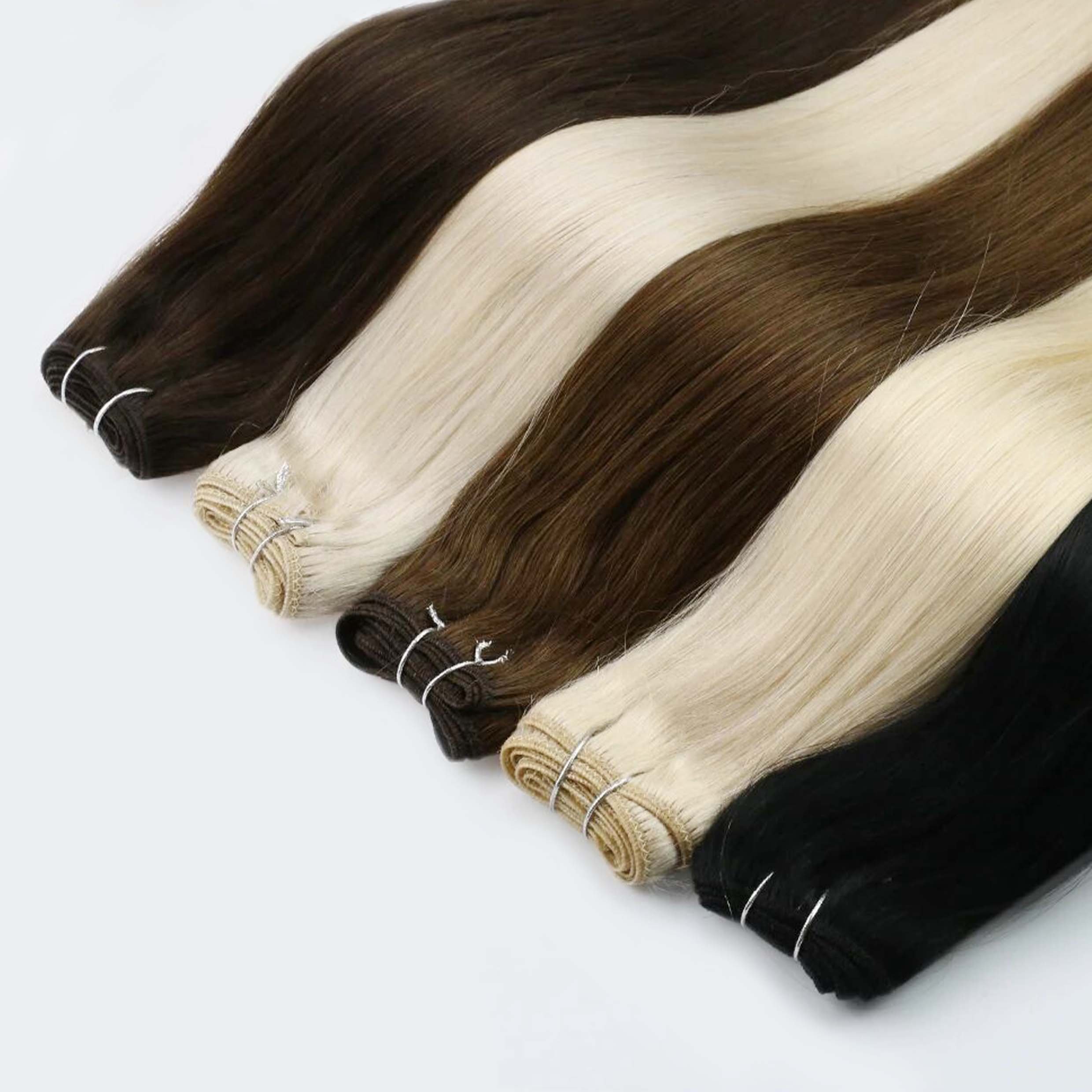 Wholesale 100% Remy Virgin Raw PU Long Straight Natural Invisible Seamless Clip-In Human Hair Extensions Wave Style Weft Hair