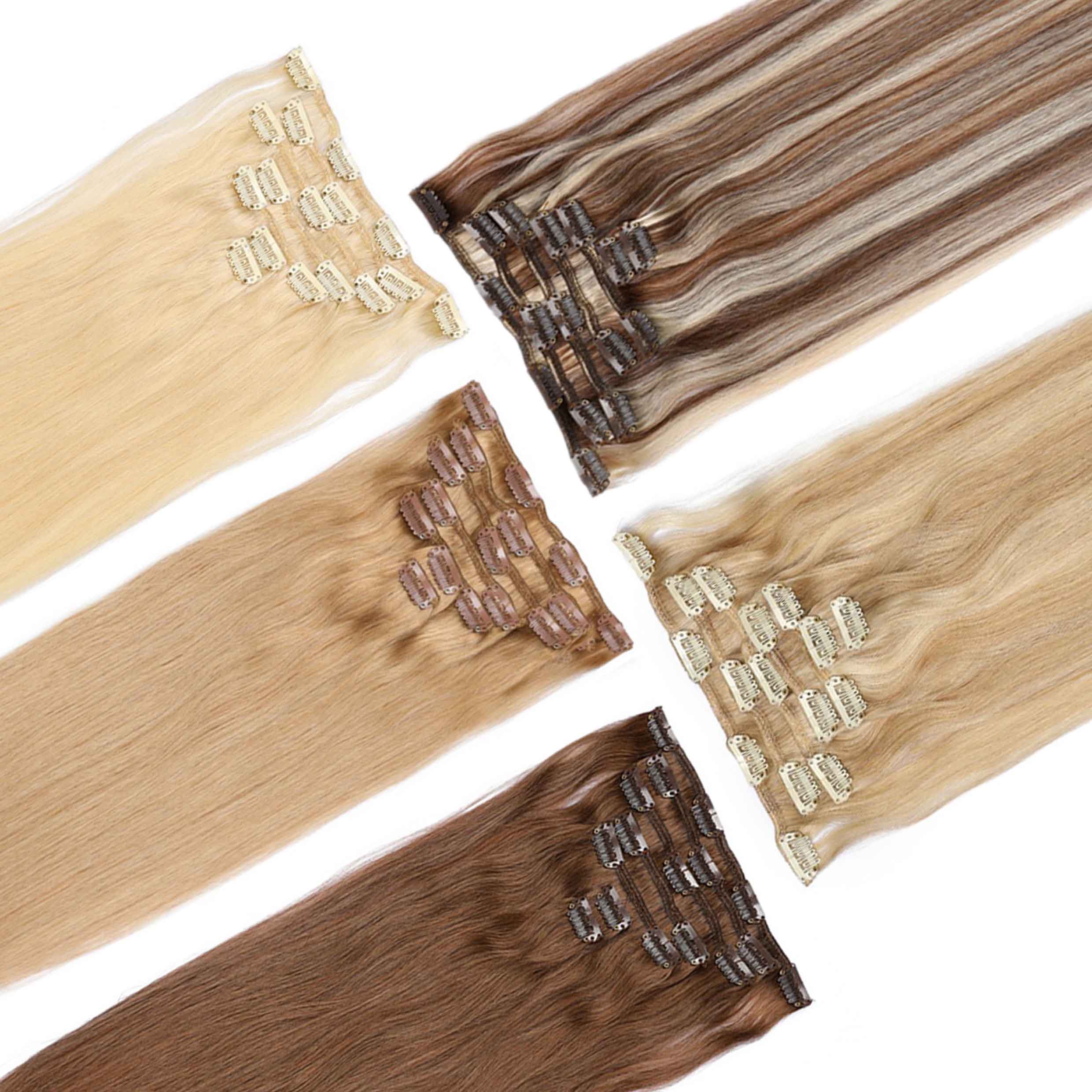 Wholesale 100% Remy Virgin Raw PU Long Straight Natural Invisible Seamless Clip-In Human Hair Extensions Wave Style Weft Hair