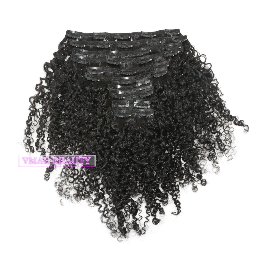 VMAE Good Quality Factory Directly Virgin Cuticle Aligned Hair Clips Human Extensions Clip In Kinky Clip Ins 4a 4b 4c Hair