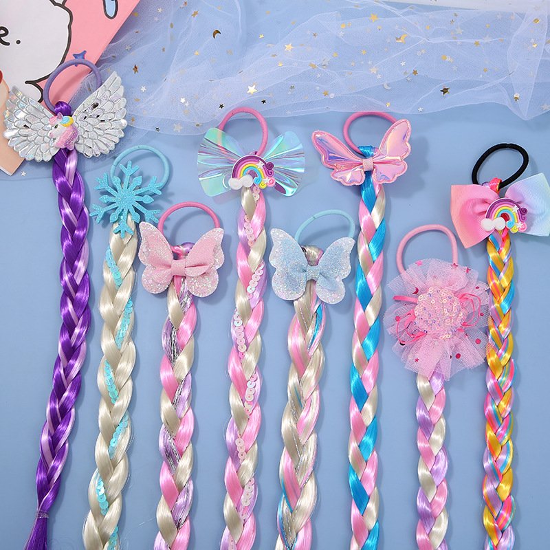 Children's Color Wig Braid Braided Cartoon Flower Decoration princess braid hair accessories Hair Extension Hair Ring