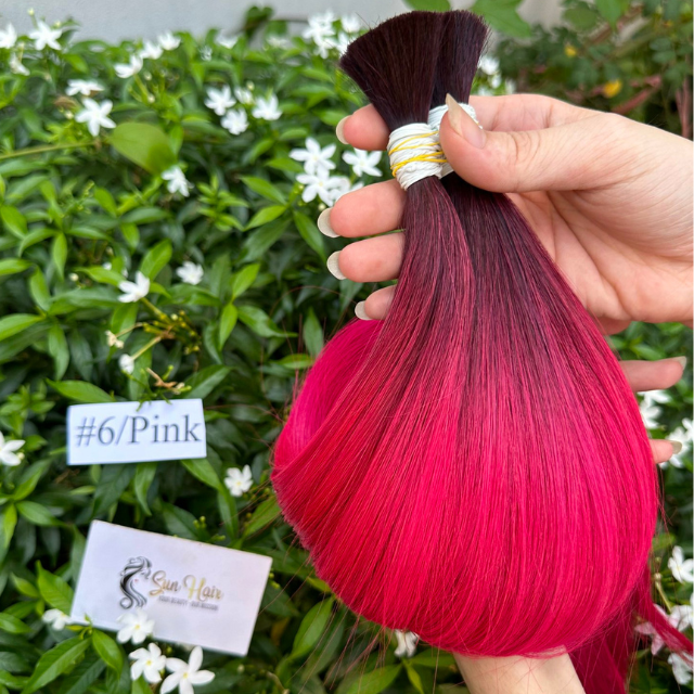 High Quality Product Super Double Natural Straight Ombre #6/Pink Color 100% Bulk Remy Vietnamese Human Hair Extensions