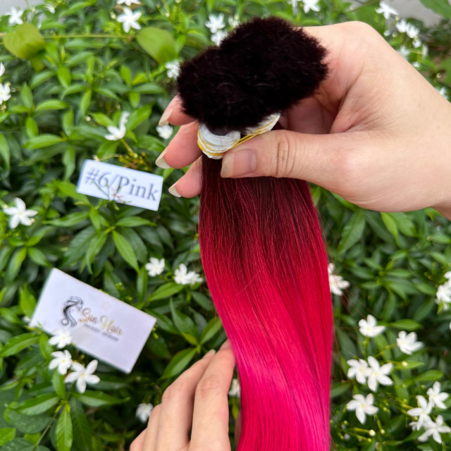 High Quality Product Super Double Natural Straight Ombre #6/Pink Color 100% Bulk Remy Vietnamese Human Hair Extensions