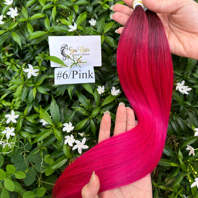 High Quality Product Super Double Natural Straight Ombre #6/Pink Color 100% Bulk Remy Vietnamese Human Hair Extensions