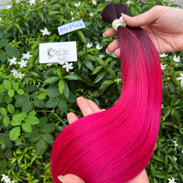 High Quality Product Super Double Natural Straight Ombre #6/Pink Color 100% Bulk Remy Vietnamese Human Hair Extensions