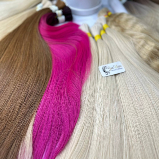 High Quality Product Super Double Natural Straight Ombre #6/Pink Color 100% Bulk Remy Vietnamese Human Hair Extensions