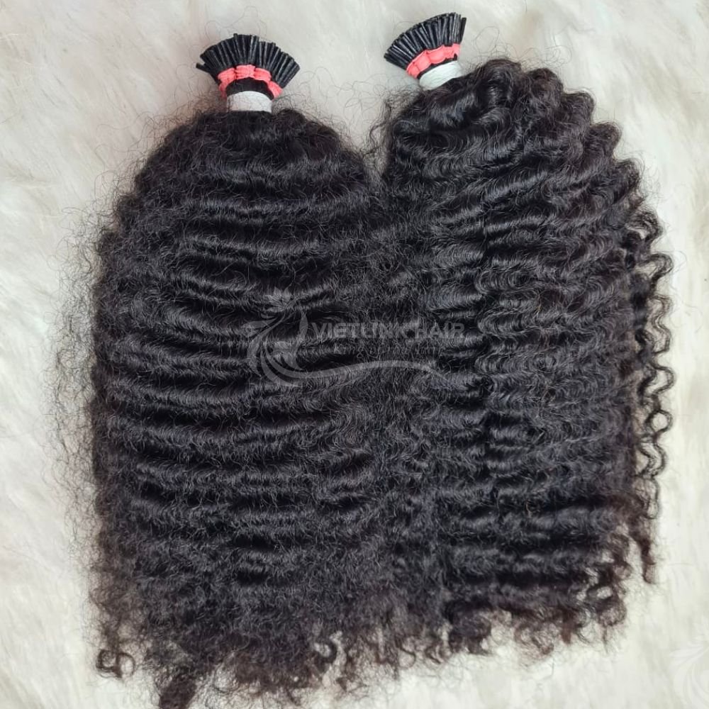 Burmese Kinky Curly I Tips Human Hair Extensions Wholesale I-tip 100gr Human Hair Double Drawn I Tip Raw Hair Extension