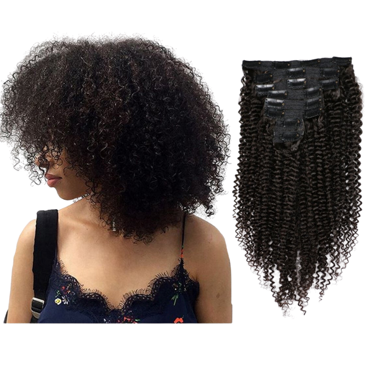 Best Quality Super Double Drawn Natural Color Kinky Curly Clip In Human Hair Extensions For Black Women