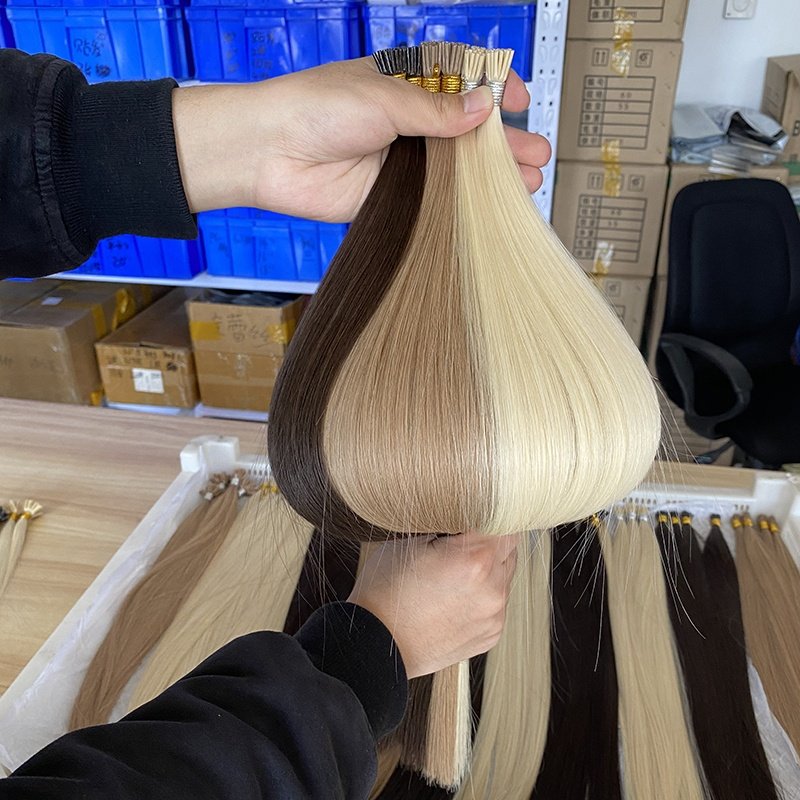 Wholesale 100% Full Cuticle Russian Remy Keratin I Tip Pre Bonded Human Hair Extension