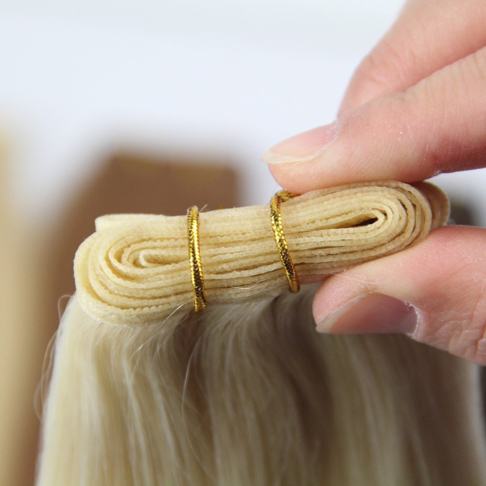Human Hair Extension Flat Weft Double Drawn,Flat Weft Russian Remy Hair,Light Color Cuticles Aligned Flat Weft Hair Extensions
