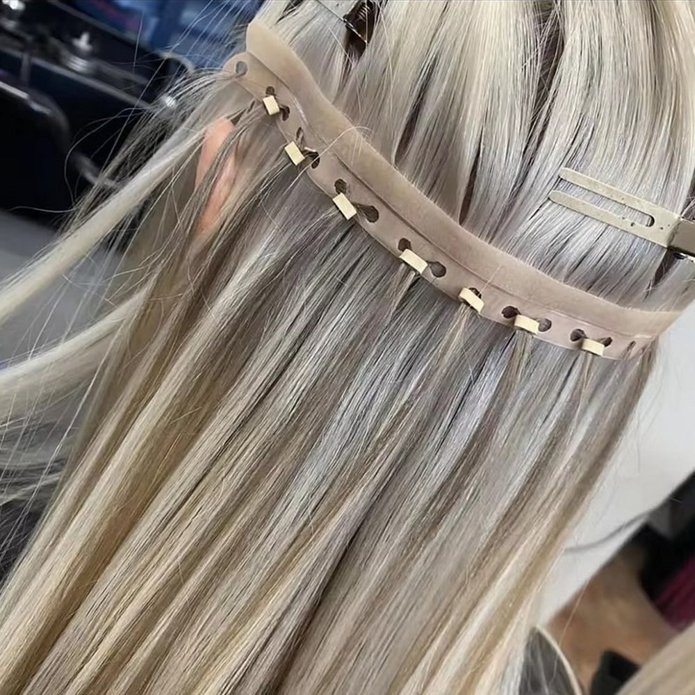 12A Raw Unprocessed Full Cuticle XO Hole Weft Wavy Human Hair Extensions Light Color Microbead Weft Hair Extension