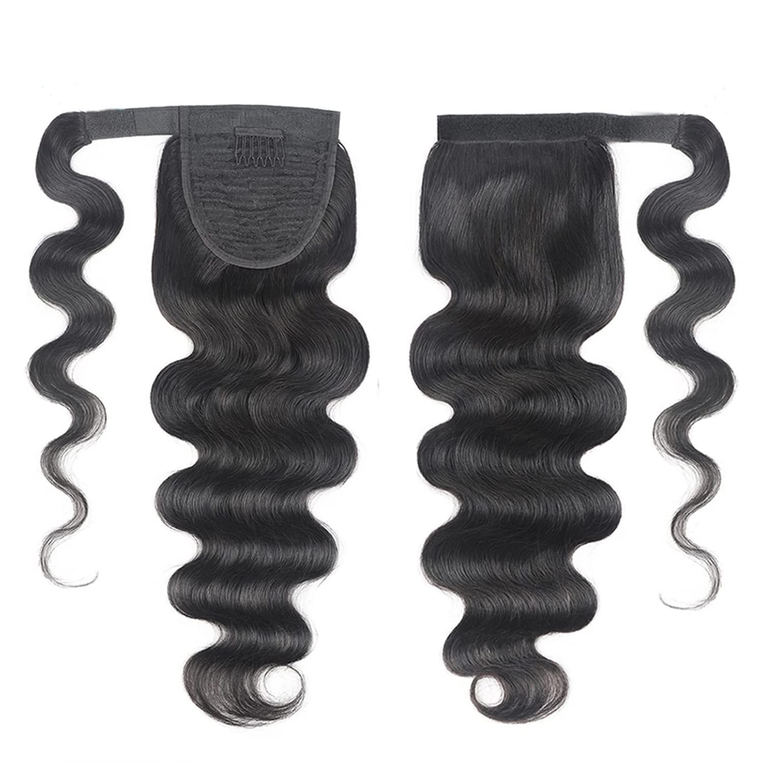Body Wave Ponytail Human Hair Clips in Brazilian Human Hair Extension Wrap Around Drawstring Head Wear Hairpiece for Women