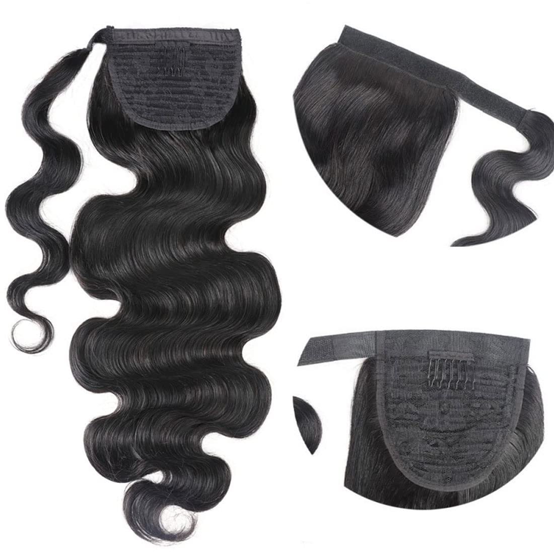 Body Wave Ponytail Human Hair Clips in Brazilian Human Hair Extension Wrap Around Drawstring Head Wear Hairpiece for Women