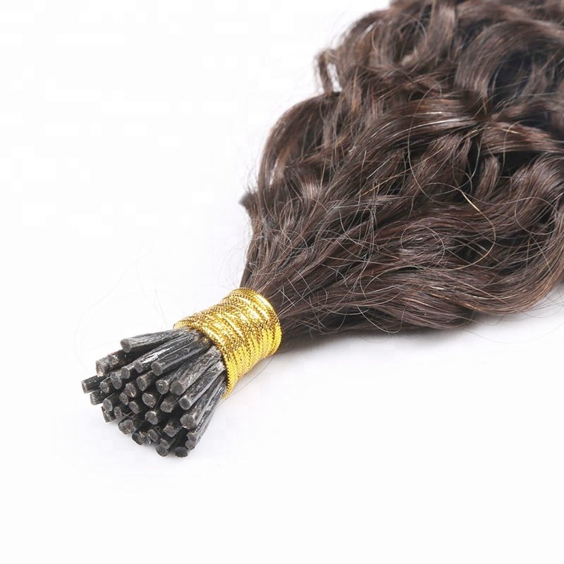 Factory Wholesale 100% Human Hair Extension Cold Fusion Italian Keratin Glue Pre-bonded I Tip Curly Hair Extensions