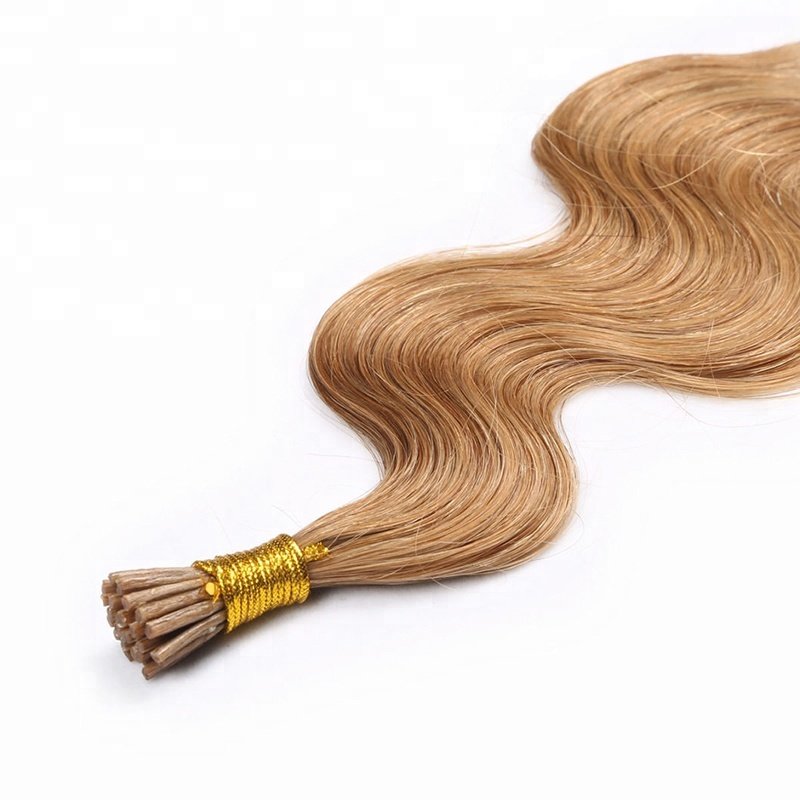 Factory Wholesale 100% Human Hair Extension Cold Fusion Italian Keratin Glue Pre-bonded I Tip Curly Hair Extensions
