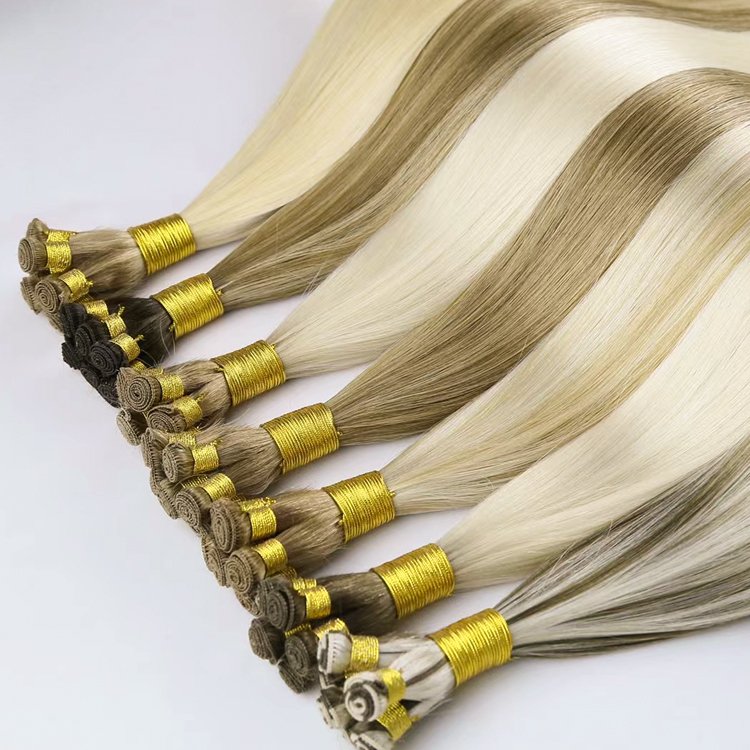 Wholesale High Quality Double Drawn Hand Tied Weft Human Hair Extensions Thick End Russian Human Hair Extensions