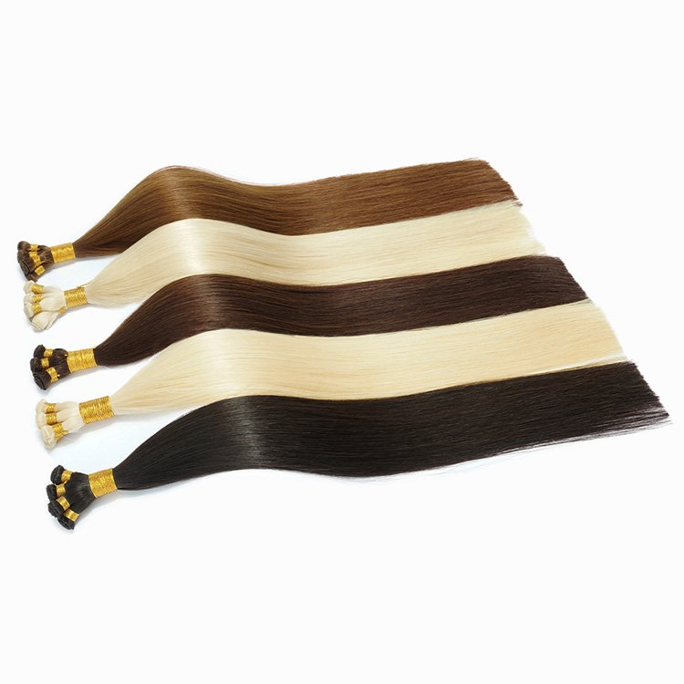 Wholesale High Quality Double Drawn Hand Tied Weft Human Hair Extensions Thick End Russian Human Hair Extensions