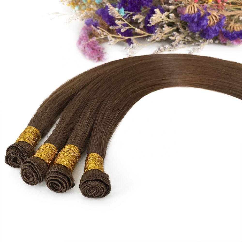 Cheap 100% virgin full cuticle Hair chestnut brown #6 hand tied Human Hair Extension
