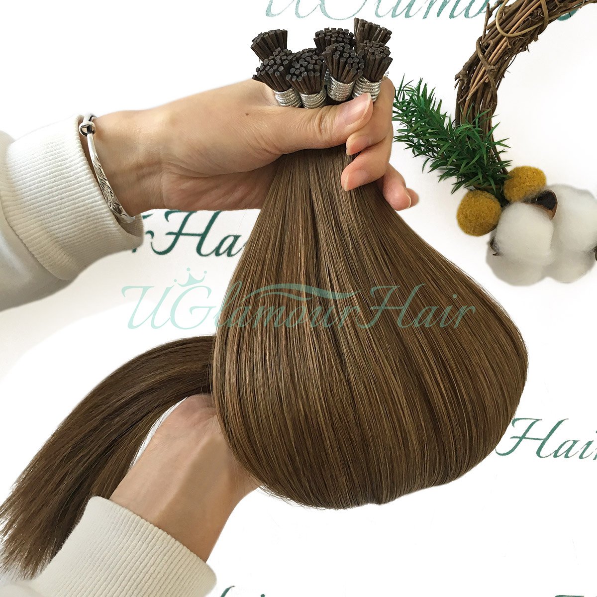 U Glamour Hair Raw Russian Wholesale Remy Natural Hair Human Double Drawn I Tip Hair Extensions