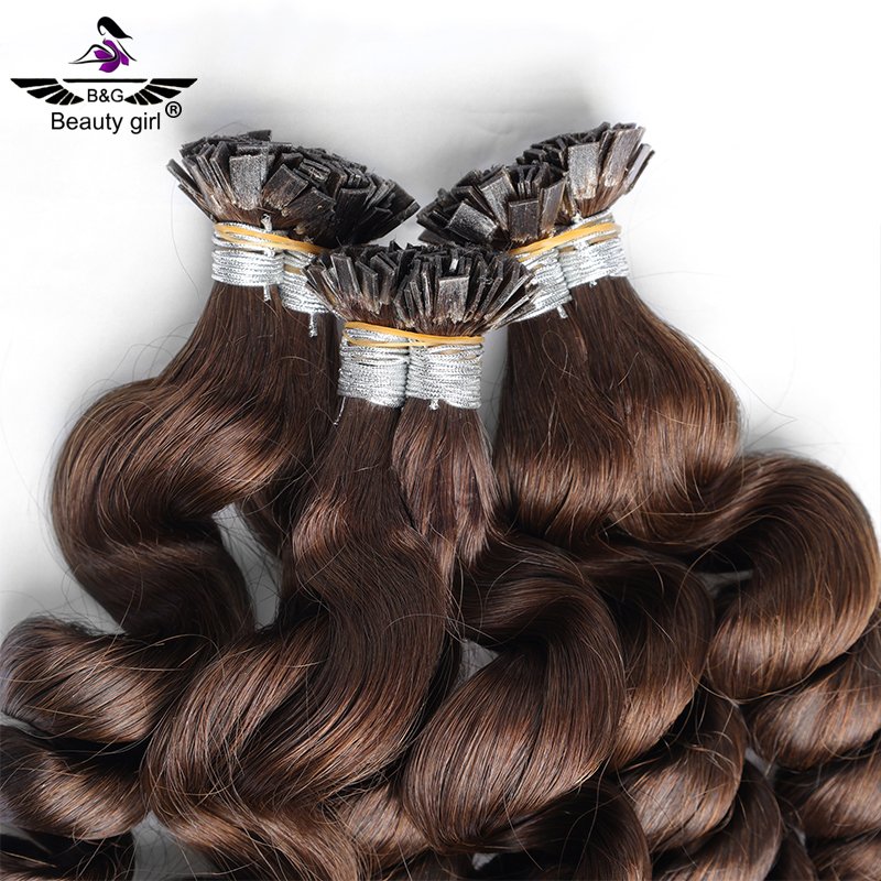 Thin Hair Solution Raw U Tip Keratin Bonded Human Hair Extensions Micro Link I Tips Keratin Bond Curly Wave Hair Extensions